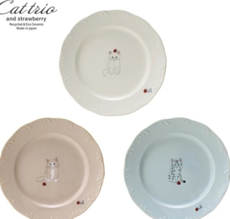 日本「貓咪與草莓」系列-粉色貓咪三重奏盤